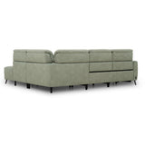 Mosley modern sectional sofa in a green textured fabric. Supported by slim black legs, shown against a plain white background.