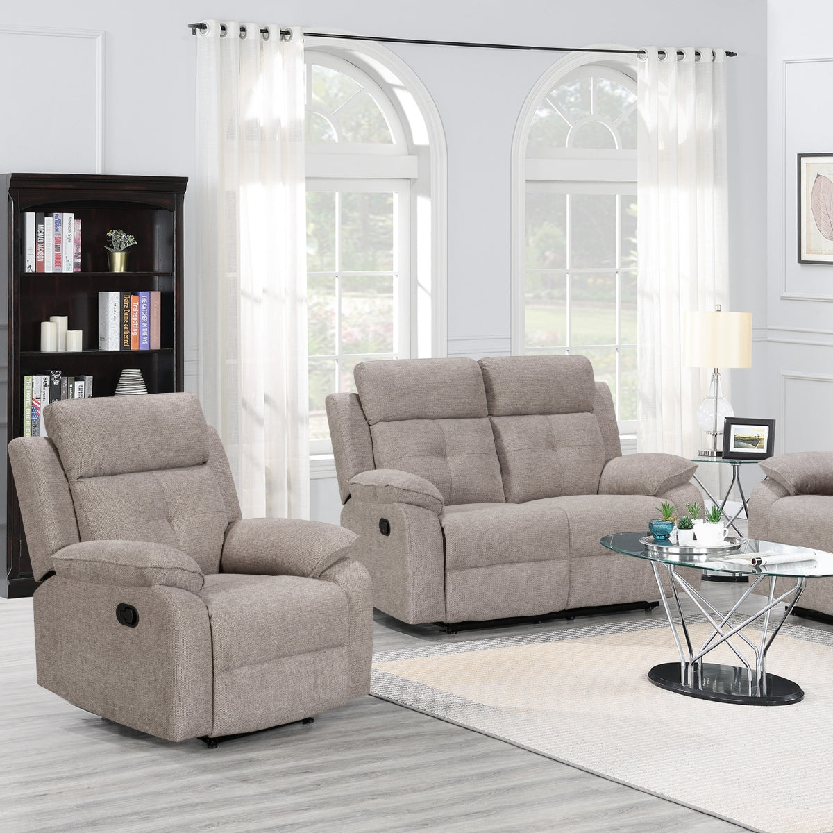 Nebula Light Brown Fabric 2 Seater Recliner Sofa - 4