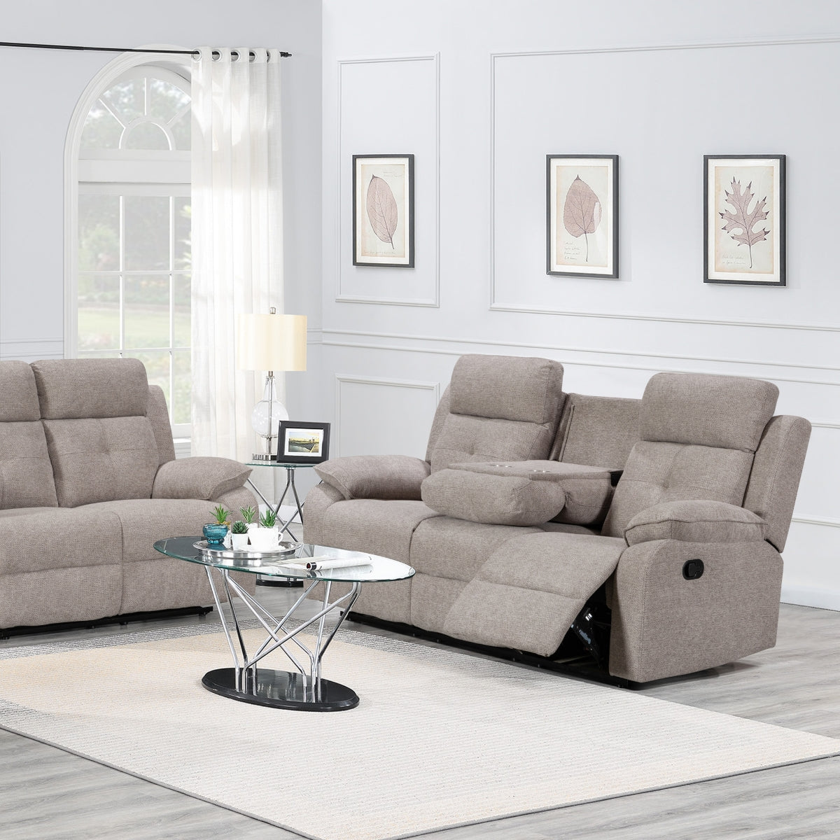 Nebula Light Brown Fabric 3 Seater Recliner Sofa - 5