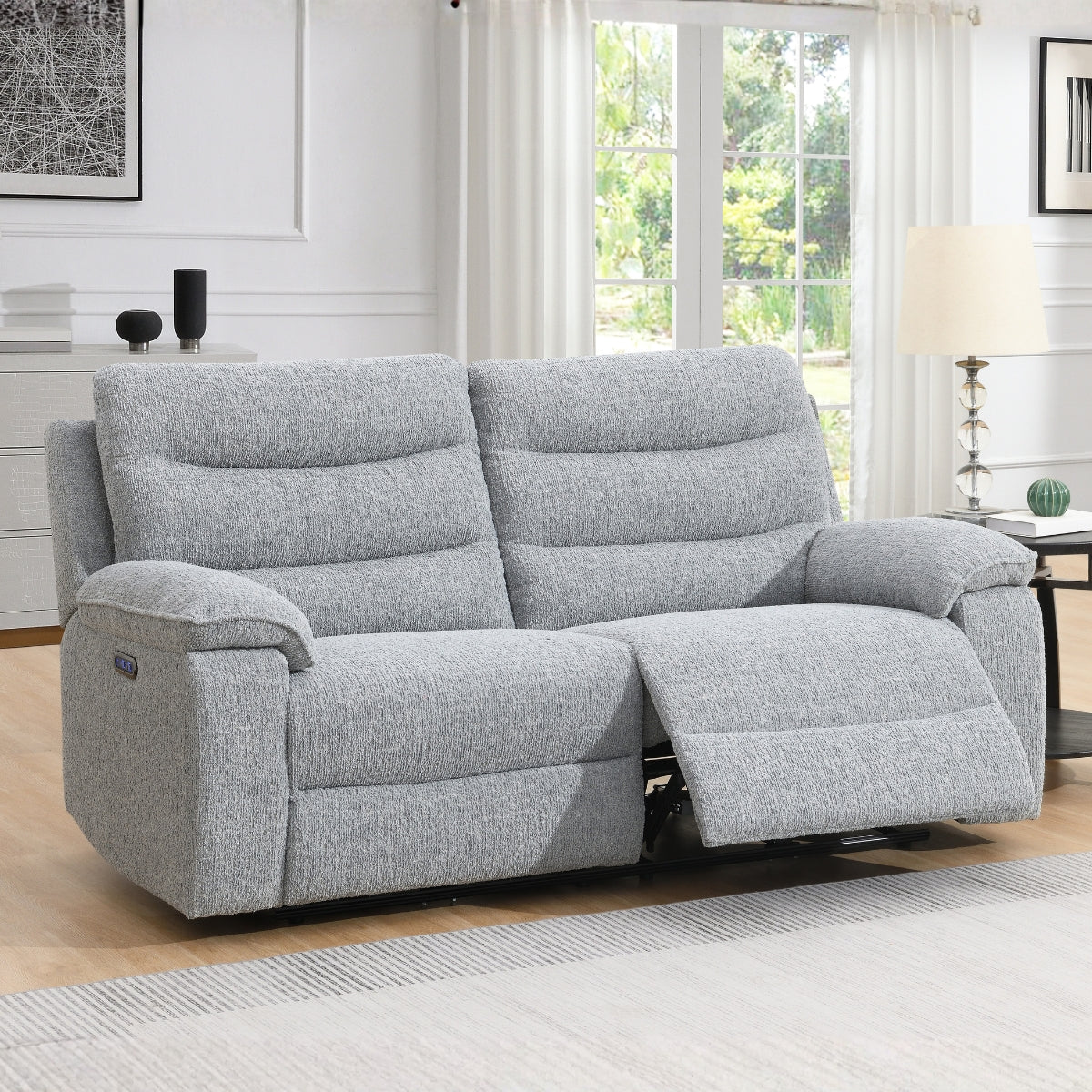 Nohoval Grey Fabric 2 Seater Electric Recliner Sofa - 2