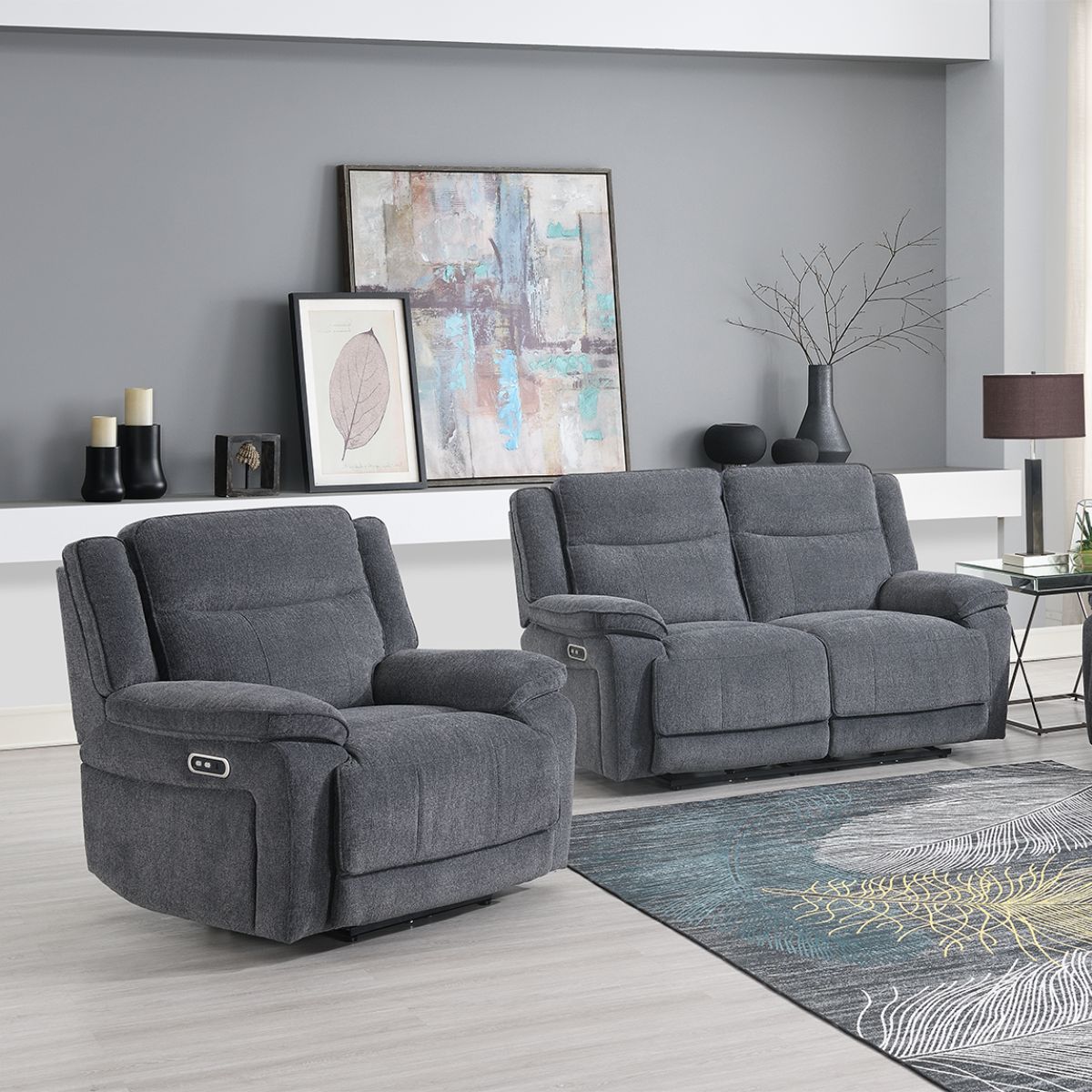 Plymouth Grey Fabric Powered Recliner - 3