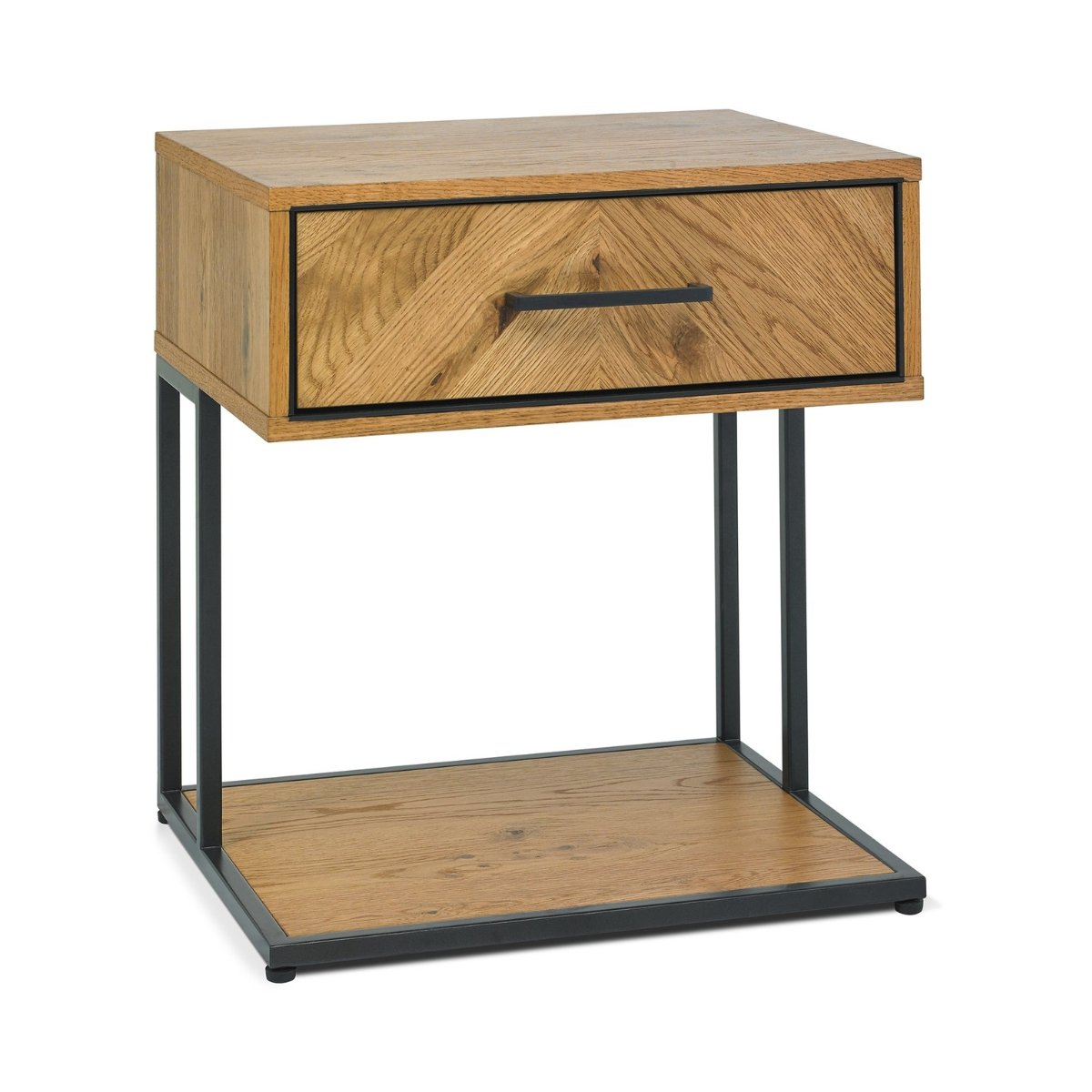 Riva Rustic Oak and metal 1 Drawer Nightstand - 1