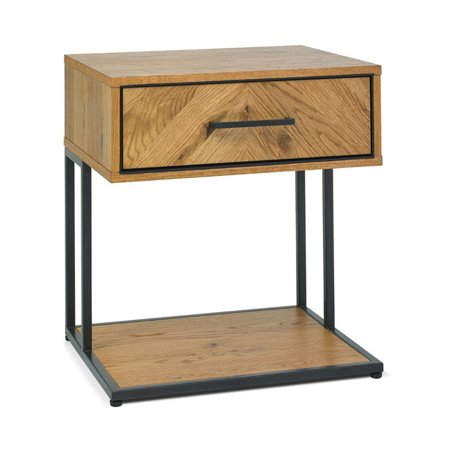 Riva Rustic Oak and metal 1 Drawer Nightstand - 1