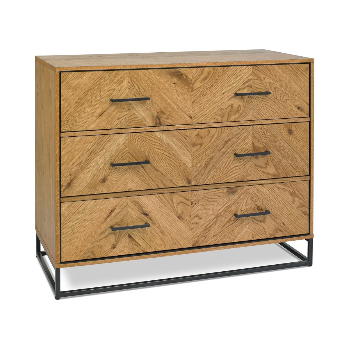 Riva Rustic Oak and metal 3 Drawer Chest of Drawers - 1