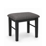 Rosalind square stool with a dark grey upholstered seat cushion and a black wooden frame with front support bars, shown on a white background.