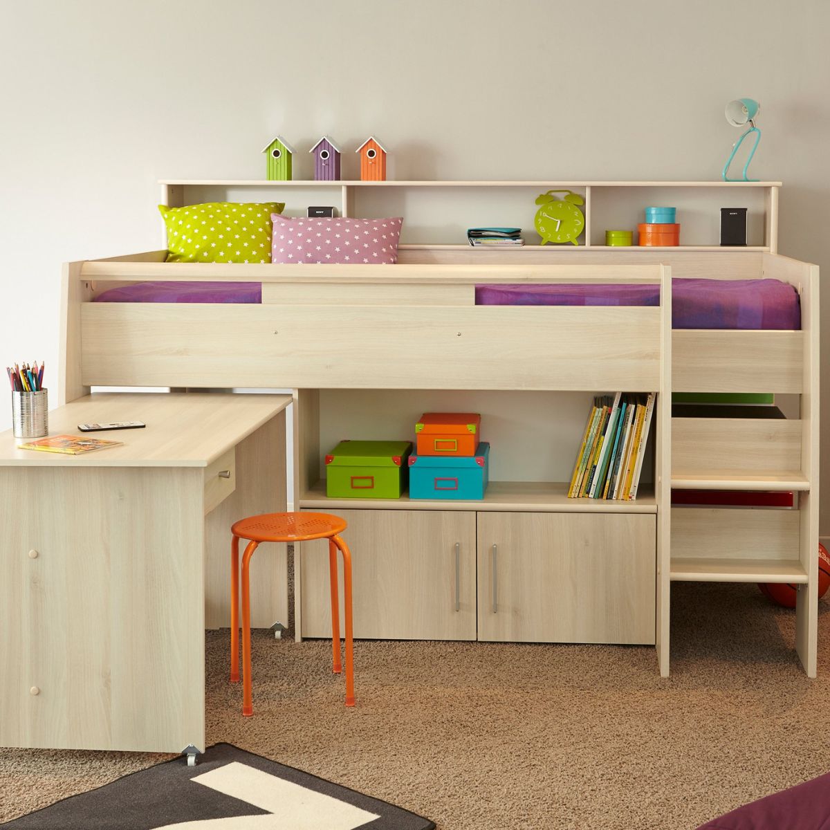 SIEBB-OA - Sienna Light Oak Mid Sleeper Bed with Desk - 5