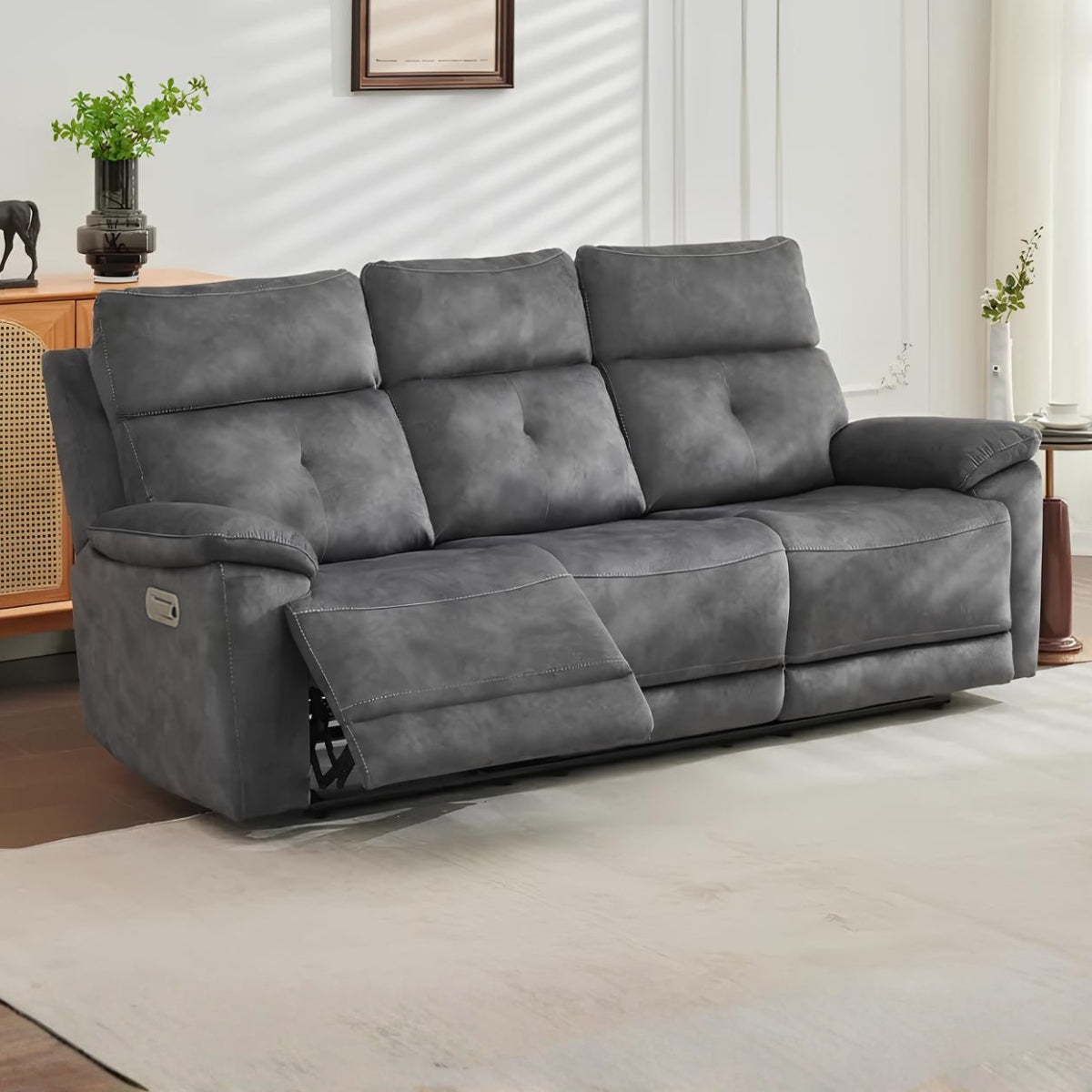 SadlerDarkGreyFabric3SeaterElectricReclinerSofa-2