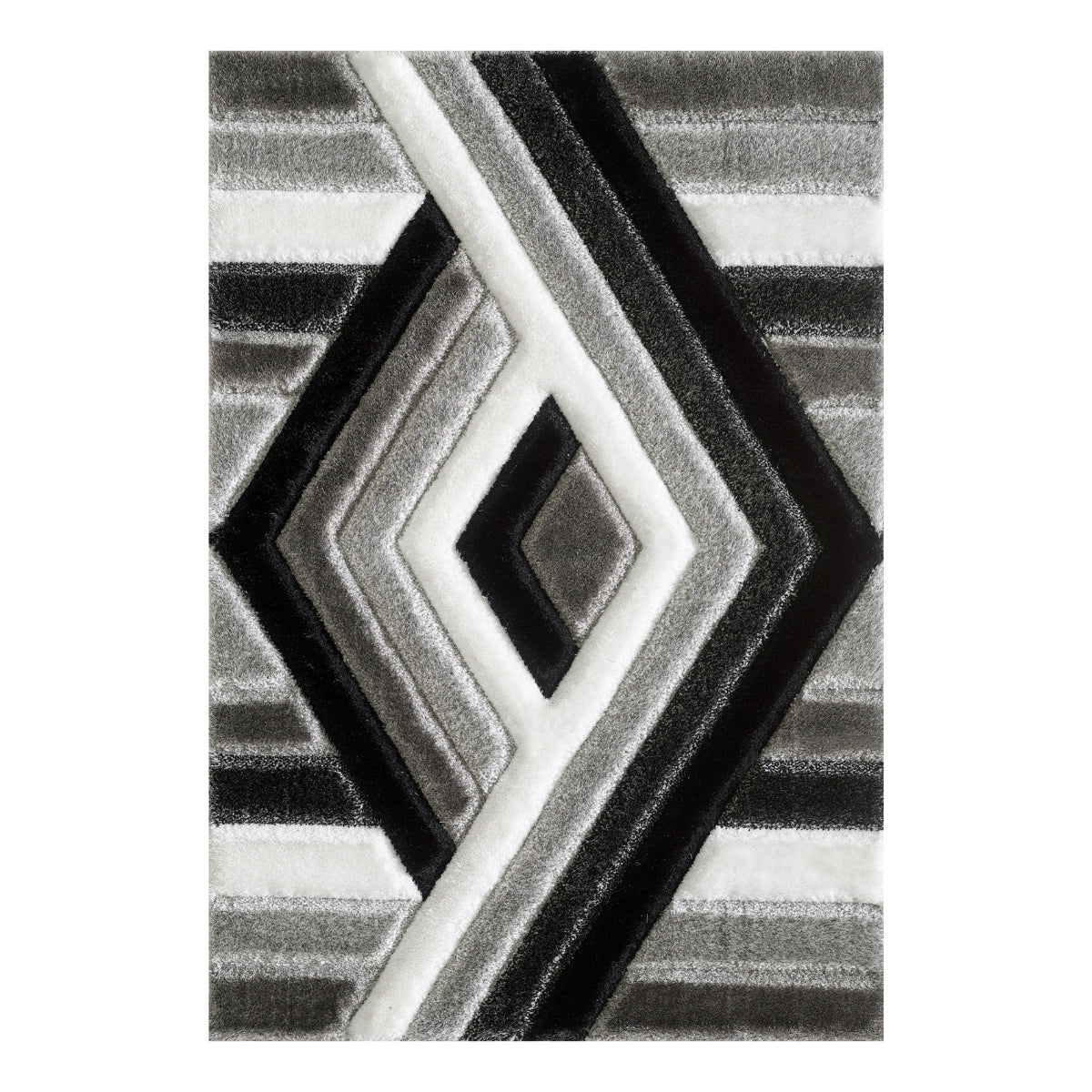 Saturn Black and Grey Abstract Diamond Pattern Rug