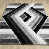 Saturn Black and Grey Abstract Diamond Pattern Rug