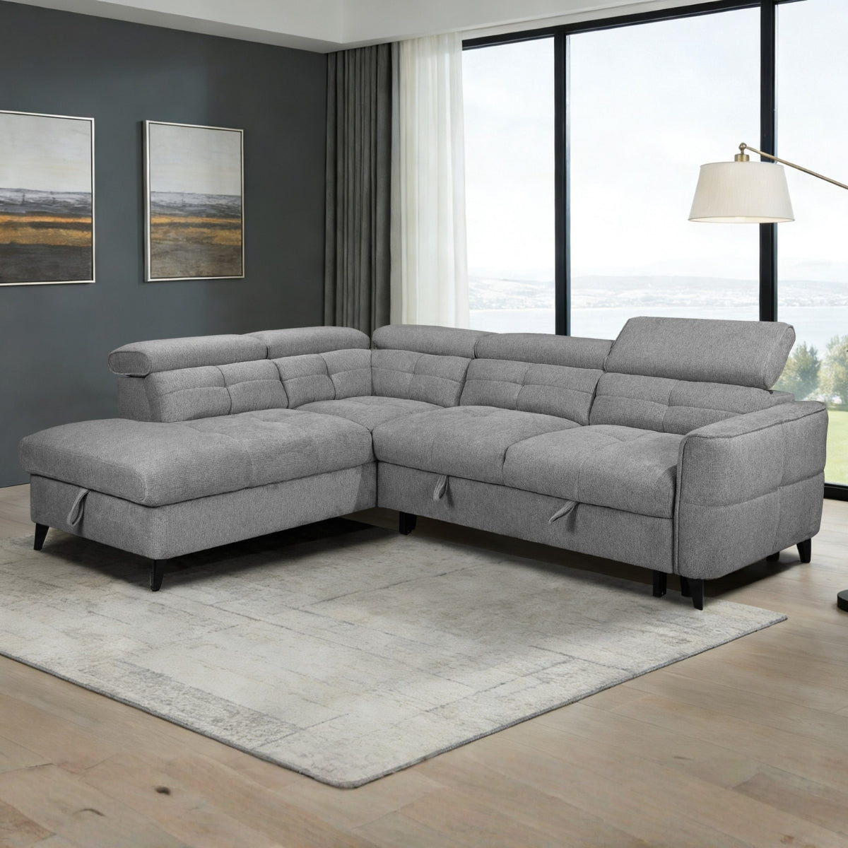 Schull Grey Fabric Sofa Bed LHF - 2