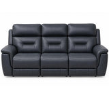 Sollene three-seat power reclining sofa upholstered in naxy faux leather, shown from a front-facing perspective against a plain white background.