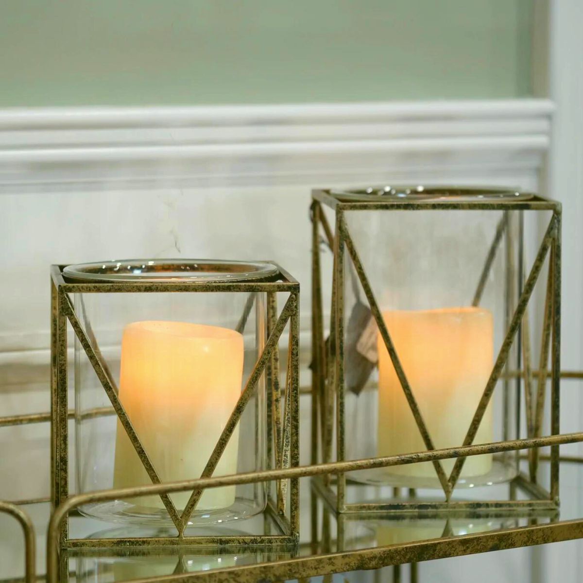 TF054 - Solomon Large Antique Gold Hurricane Candle Holder - 2