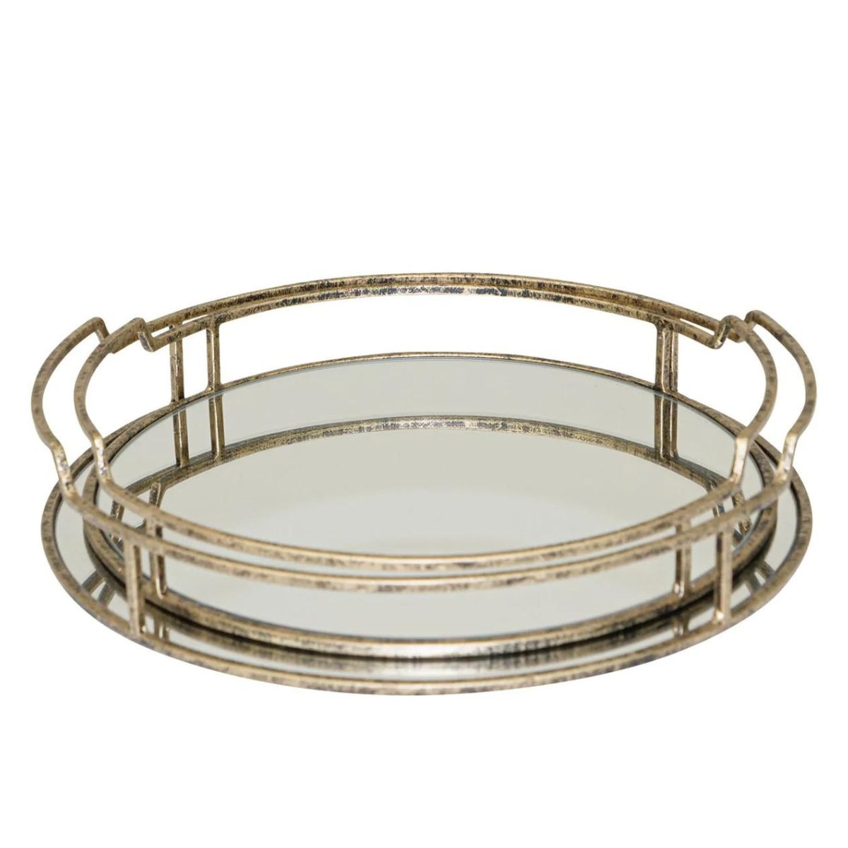 Drina Round Art Deco Mirrored Tray - Set of Two