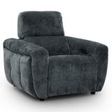 Trinity charcoal plush velvet recliner chair with a high backrest and padded armrests, shown on a clean white background.