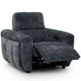 Trinity charcoal plush recliner chair with the footrest extended, shown against a plain white background.