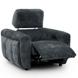 Trinity charcoal plush recliner chair with the footrest extended, shown on a clean white background.