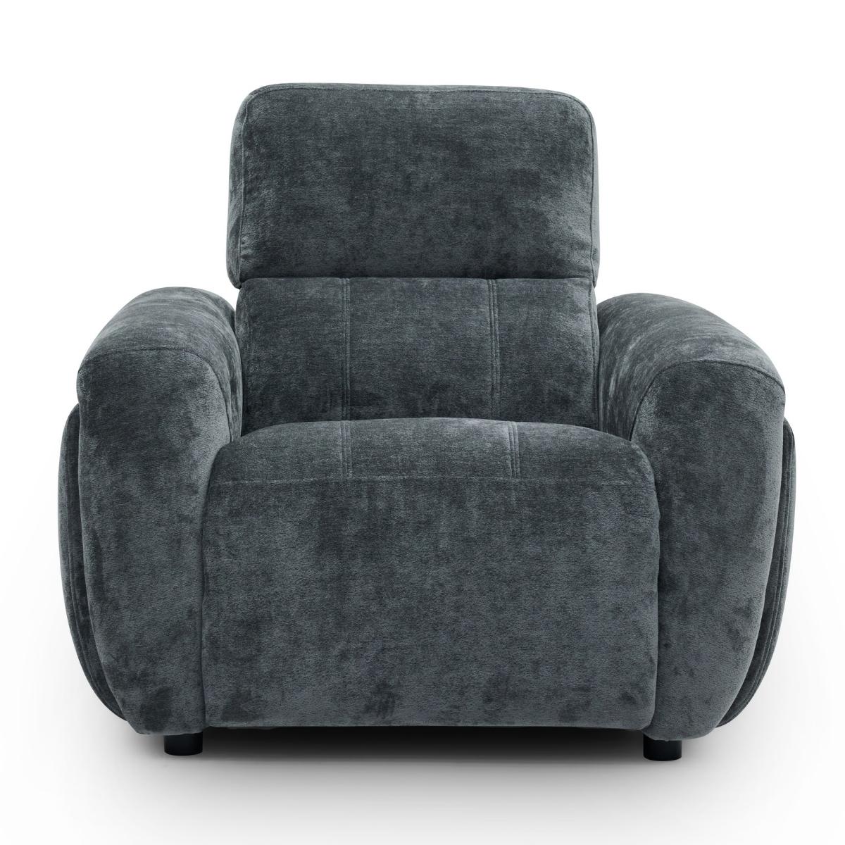 Trinity charcoal plush velvet recliner chair with a high backrest and wide armrests, shown from a front-facing perspective on a white background.