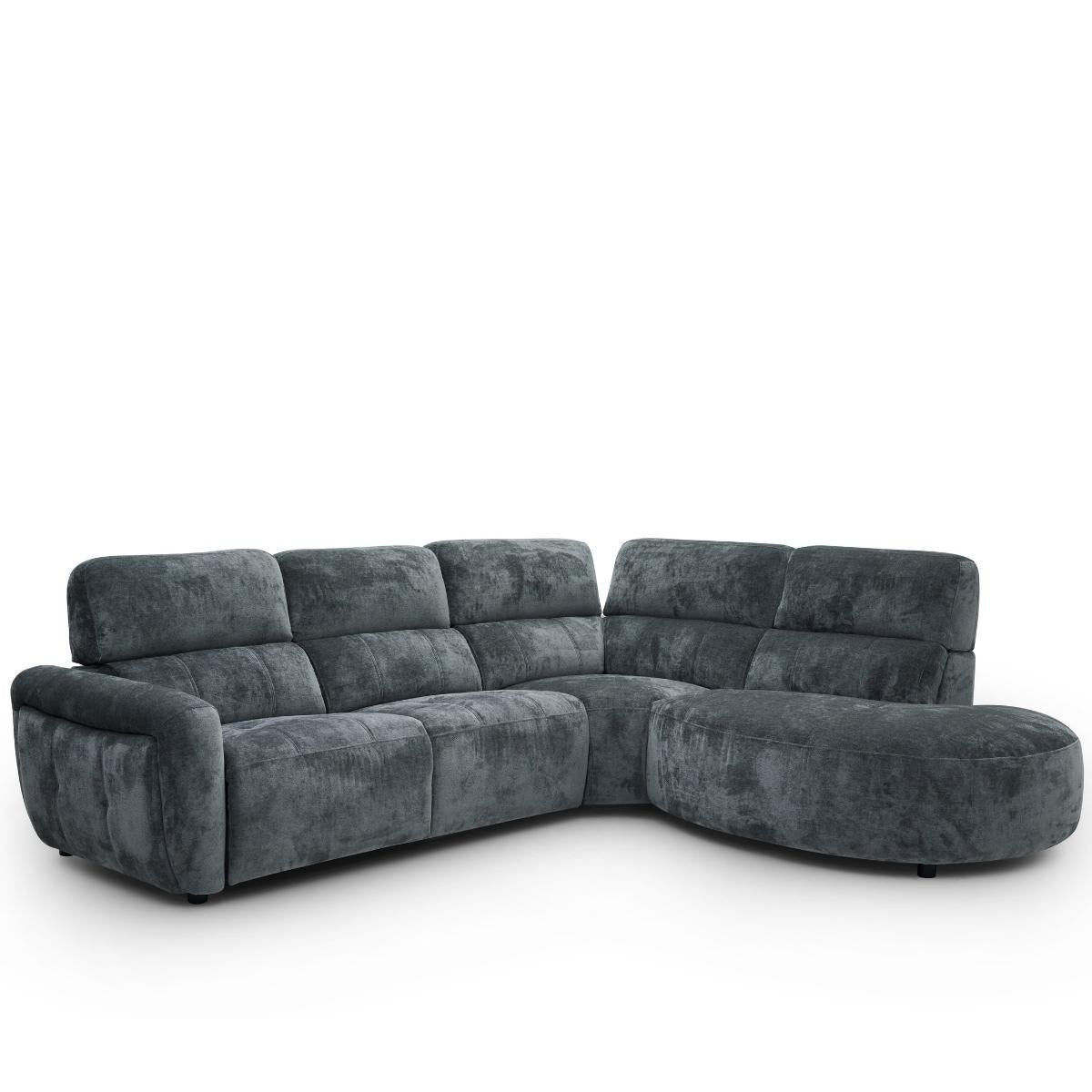 Trinity L-shaped sectional sofa upholstered in a textured, velvety charcoal fabric, shown from a three-quarter angle against a plain white background.