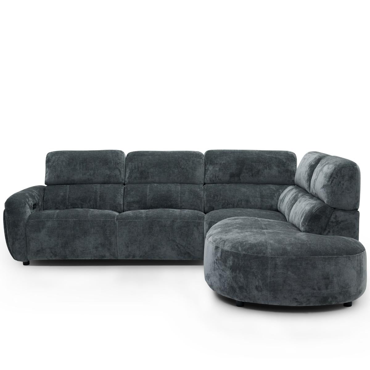 Trinity charcoal velvet sectional sofa with a right-facing chaise lounge, shown against a plain white background.