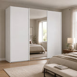 Trixie white wardrobe with mirror doors in a bedroom setting