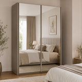 Trixie grey wardrobe with mirror doors in a bedroom setting