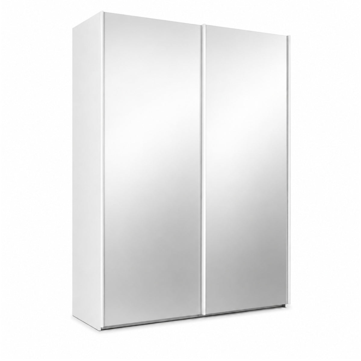 Trixie white wardrobe with two mirrored doors on a white background