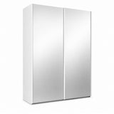 Trixie white wardrobe with two mirrored doors on a white background