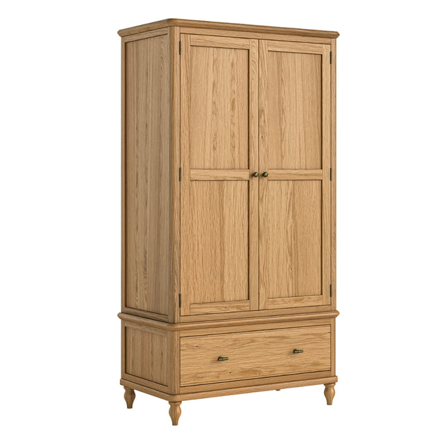 Vanya wooden wardrobe with two doors and a drawer on a white background