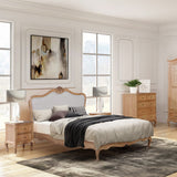Versailles Carved Oak Bed Frame with Upholstered Headboard - 6