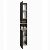 Vista tall narrow wooden cabinet with shelves on a white background.