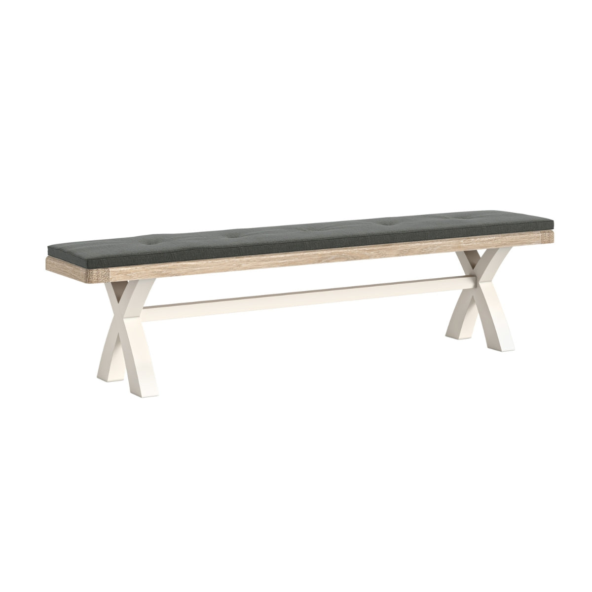 Wilson dining bench with black cushion and wooden legs on a white background.