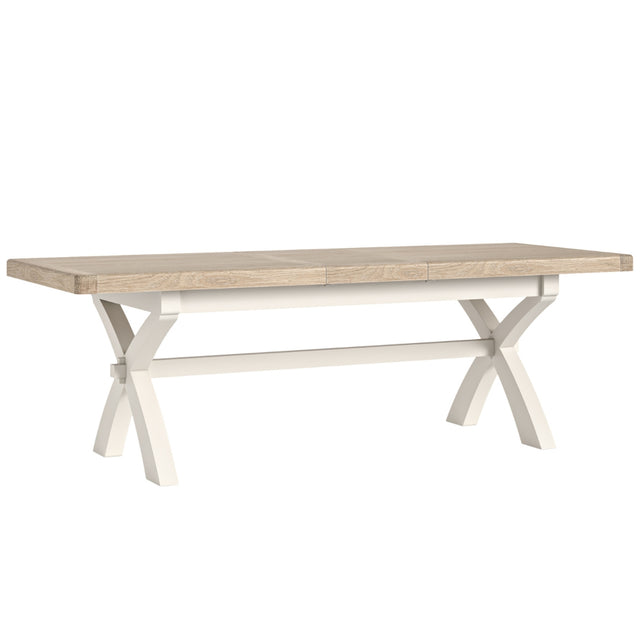 Wilson wooden table with oak top on a white background.