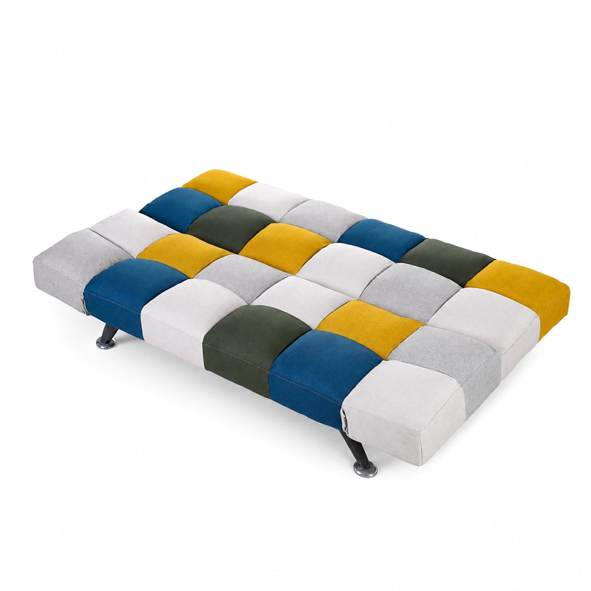 Brandon Sofa Bed in Mustard and Blue patchwork fabric