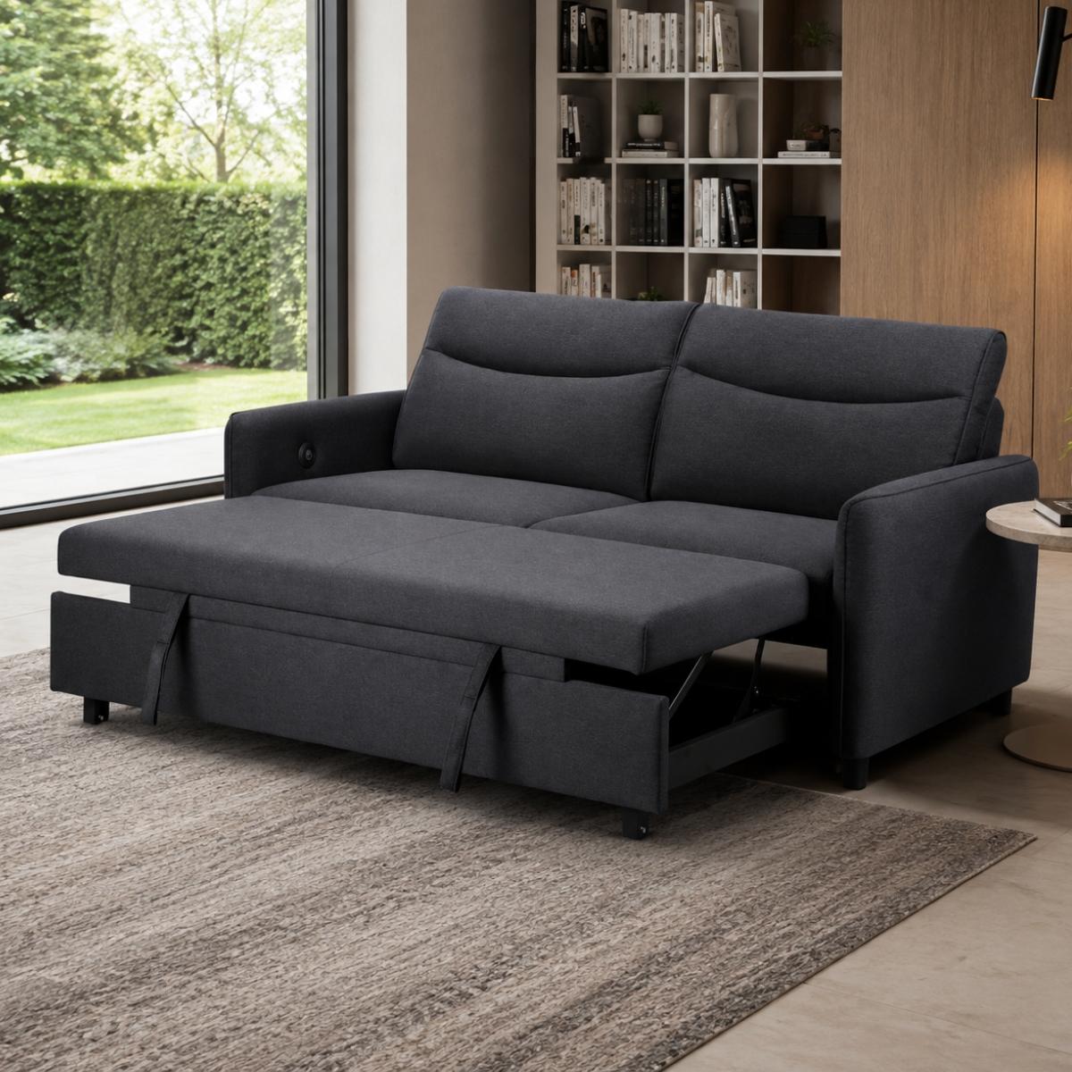 Sheila 2 Seater Dark Grey Sofa Bed in a modern living room