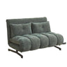 A modern gray fabric futon sofa with segmented tufted cushions and a low black metal frame, shown against a plain white background.