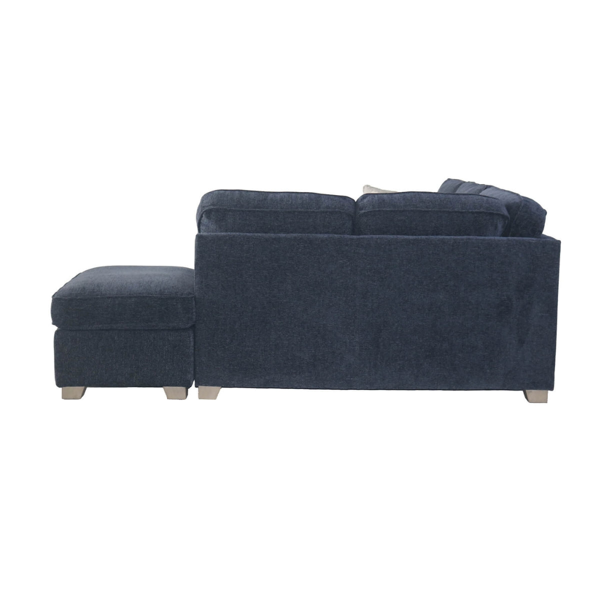Teal sectional sofa with dimensions on a white background