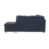 Teal sectional sofa with dimensions on a white background