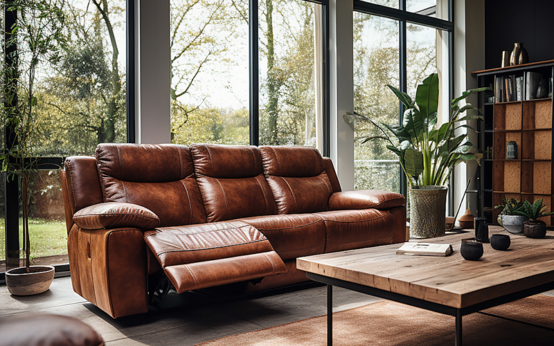 Brown leather reclining sofas.
