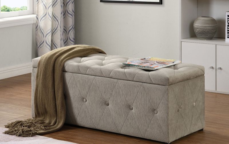 Taupe blanket box.