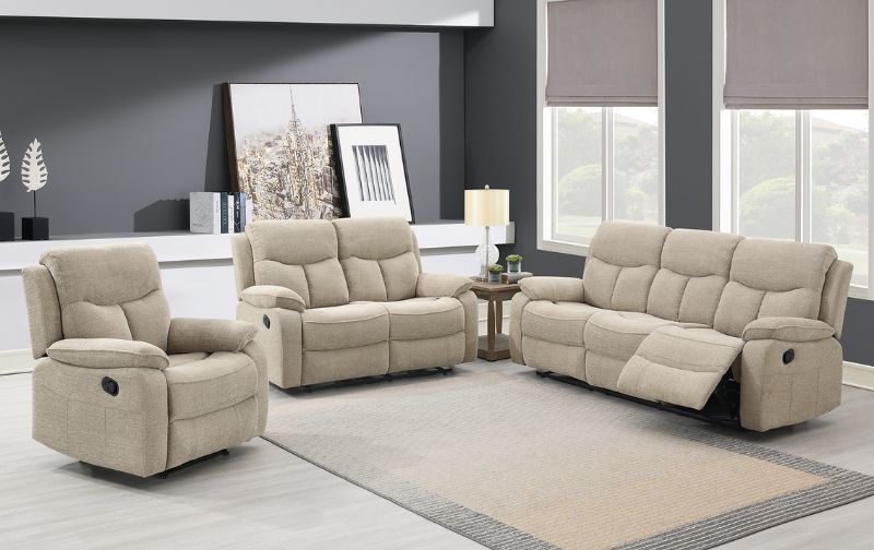 Faux leather cream sofa suite, three, two and one seaters with matching cream rug.