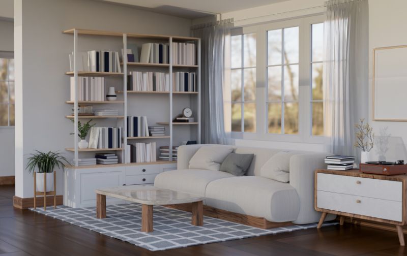 bookshelf wealth trend in a living room