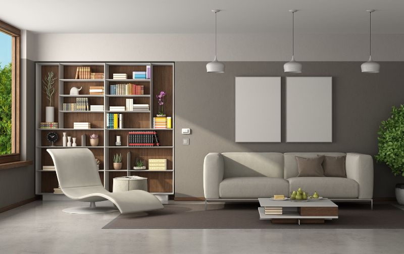 bookshelf wealth in grey sitting room