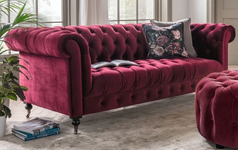 red velvet chesterfield sofa