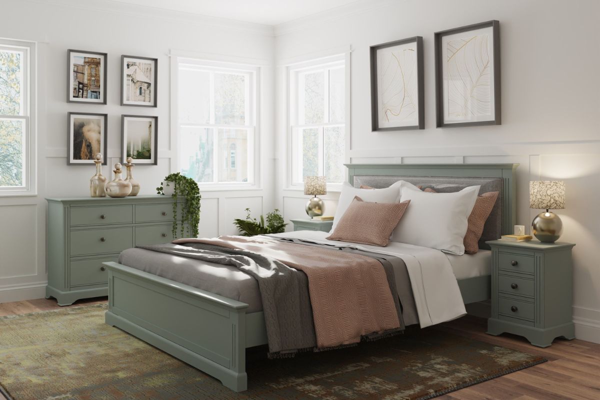 Green-chest-of-drawers-with-matching-bedroom-suite.