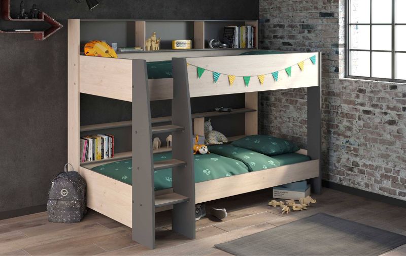 Children's wooden bunk beds.