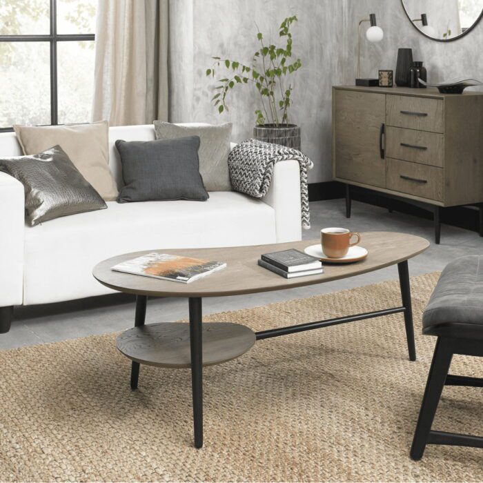 9135-02 - Verena Weathered Oak Peanut Shaped Coffee Table - 4