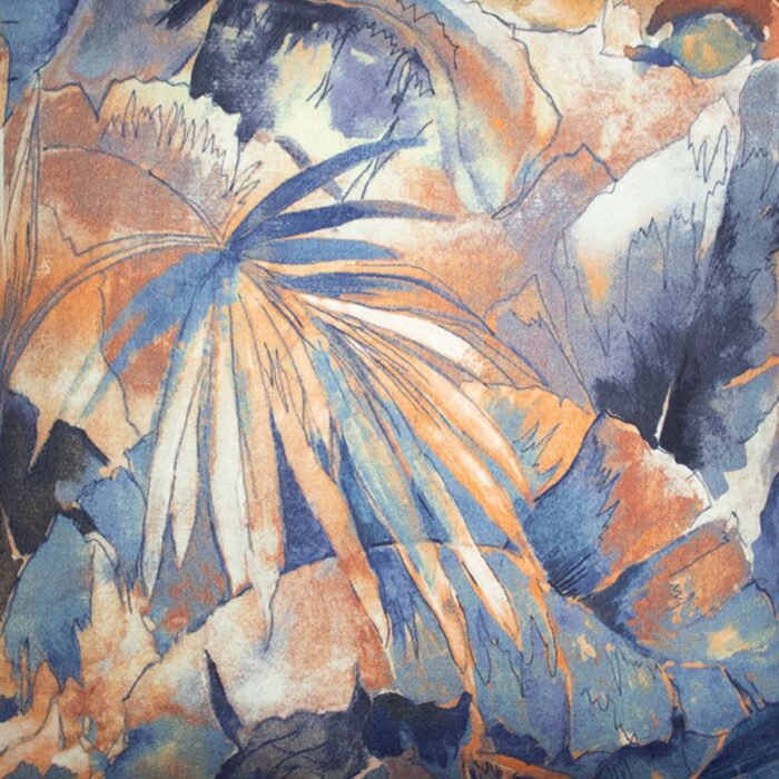 Aria Palm Leaf Blue and Orange Eyelet Curtains - 2