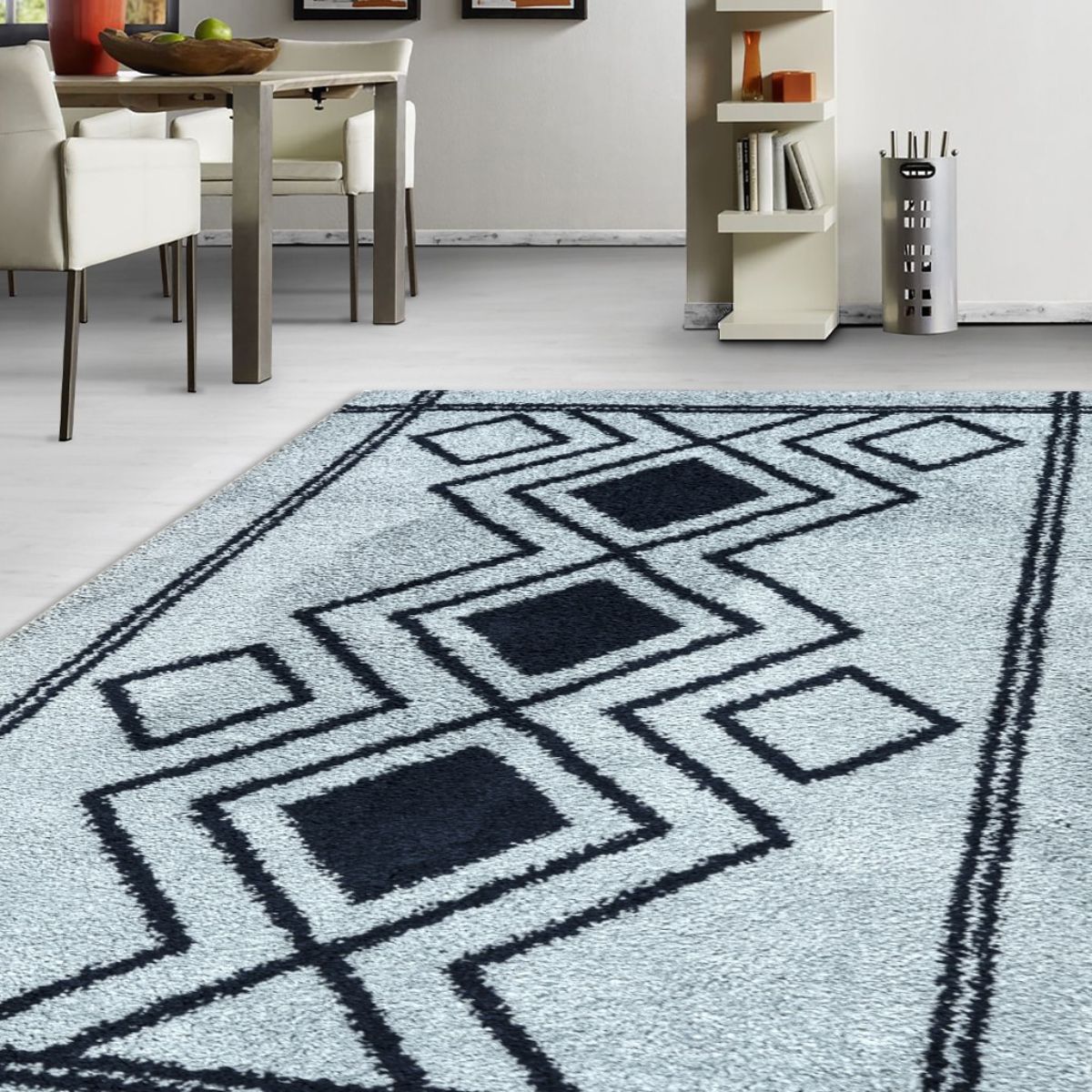 Ashton Blue Diamond Pattern Rug - 2