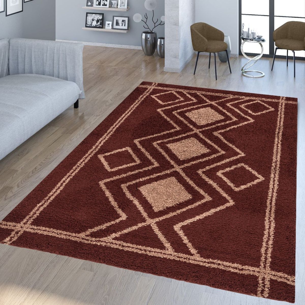 Ashton Burgundy Diamond Motif Rug - 2