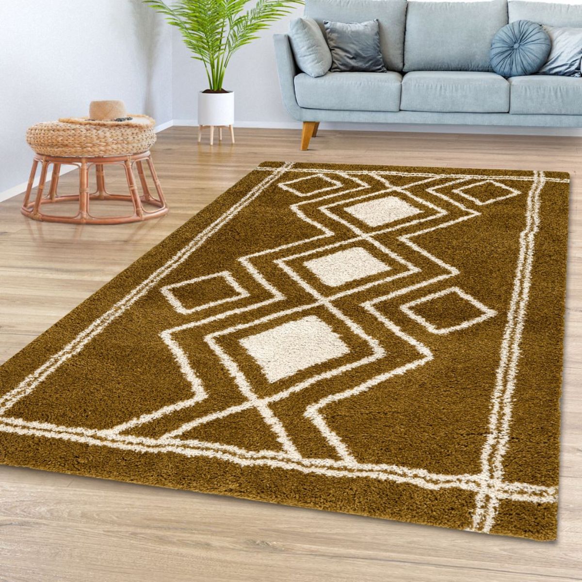 Ashton Mustard Diamond Pattern Rug - 2